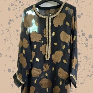 Fancy Brown chiffon with gold emboss EID suit